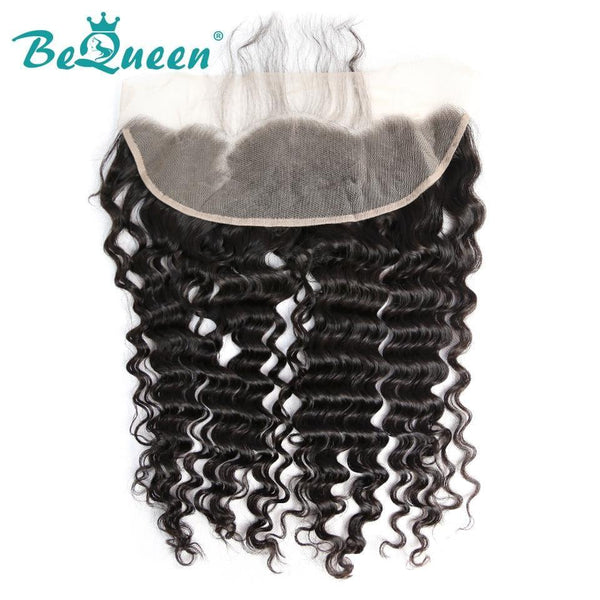 【Bequeen】Virgin Hair Deep Wave Pre-plucked Lace Frontal with Baby Hair Bleached Knots 100% human hair with free shipping - Bequeen Office Store