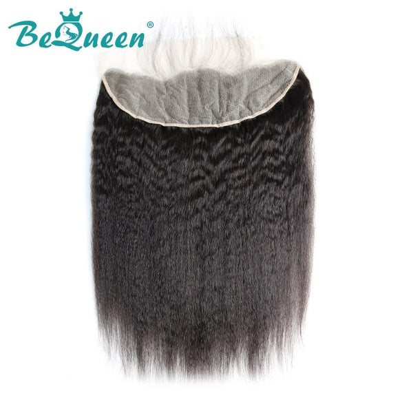 【Bequeen】Virgin Hair Kinky Straight Pre-plucked Lace Frontal with Baby Hair Bleached Knots 100% human hair with free shipping - Bequeen Office Store