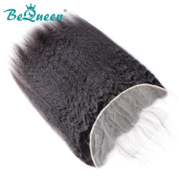 【Bequeen】Virgin Hair Kinky Straight Pre-plucked Lace Frontal with Baby Hair Bleached Knots 100% human hair with free shipping - Bequeen Office Store