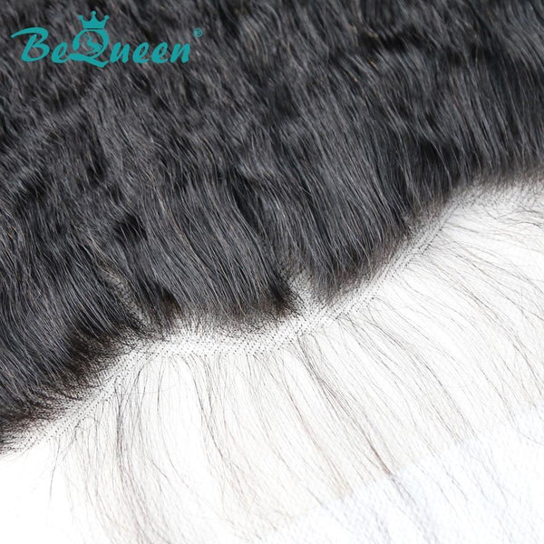 【Bequeen】Virgin Hair Kinky Straight Pre-plucked Lace Frontal with Baby Hair Bleached Knots 100% human hair with free shipping - Bequeen Office Store