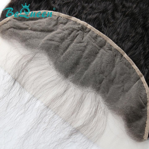 【Bequeen】Virgin Hair Kinky Straight Pre-plucked Lace Frontal with Baby Hair Bleached Knots 100% human hair with free shipping - Bequeen Office Store