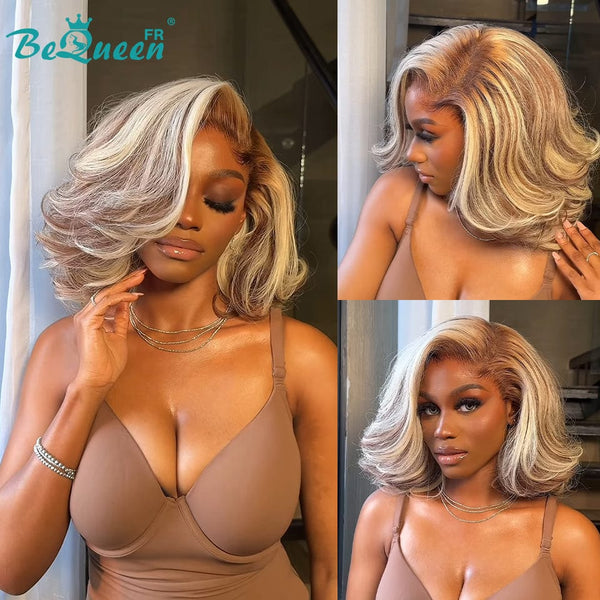 BeQueen Perruque “Casha” 14 Pouces Bob à Dentelle frontale 13x4 250% densite