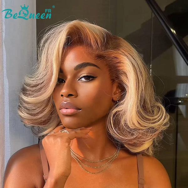 BeQueen Perruque “Casha” 14 Pouces Bob à Dentelle frontale 13x4 250% densite