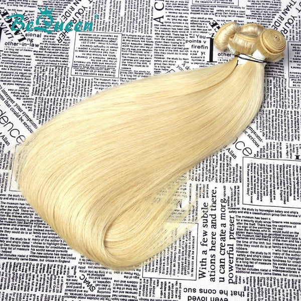 
BeQueen Paquetes de Tejido de Cabello Largo y Liso 100% Cabello virgen de Color Rubio #613 Longitud 12-34 pulgadas