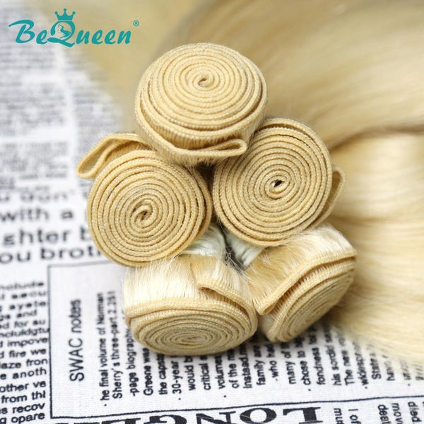 
BeQueen Paquetes de Tejido de Cabello Largo y Liso 100% Cabello virgen de Color Rubio #613 Longitud 12-34 pulgadas
