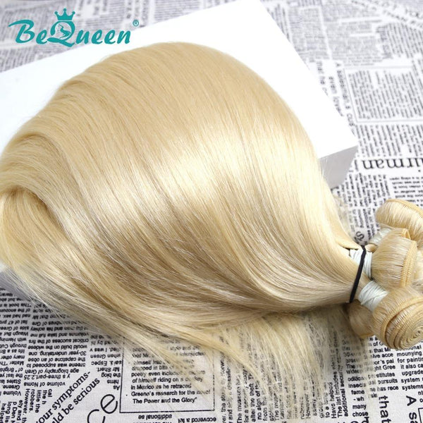 
BeQueen Paquetes de Tejido de Cabello Largo y Liso 100% Cabello virgen de Color Rubio #613 Longitud 12-34 pulgadas