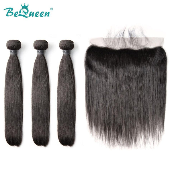 BeQueen Tissage Cheveux Lisses avec frontale/closure Cheveux Malaisiens 100% Cheveux vierges de types 8A