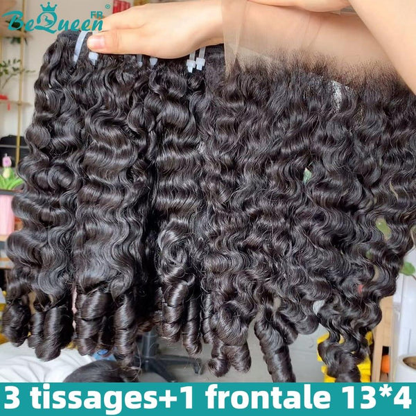 BeQueen Spring Curl Weave Hair Bundles 100% Virgin Hair with Frontal 