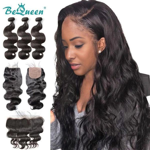 BeQueen Body Wave Weave mit Frontal- oder Verschluss-Malaysischem Haar, 100 % reines Haar, Typ 8A 