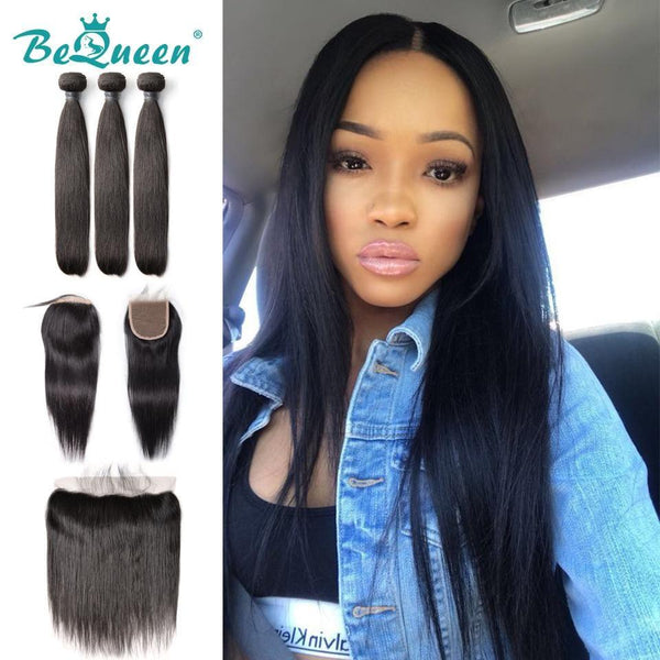BeQueen Tissage Cheveux Lisses avec frontale/closure Cheveux Malaisiens 100% Cheveux vierges de types 8A