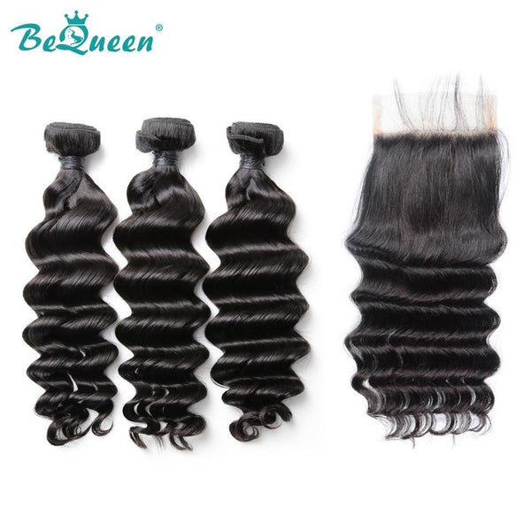 BeQueen Paquets de Tissage Cheveux Malaisiens Natural Wave à Dentelle Closure/Frontale 100% Cheveux humains. Cheveux vierges de type 8A