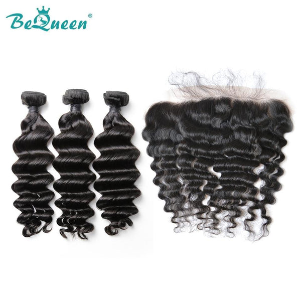 BeQueen Paquets de Tissage Cheveux Malaisiens Natural Wave à Dentelle Closure/Frontale 100% Cheveux humains. Cheveux vierges de type 8A