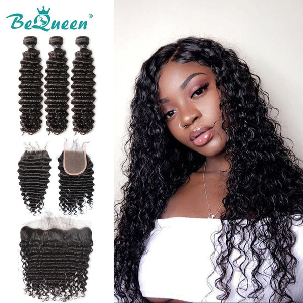 BeQueen Deep Wave Weave with Frontal or Closure Malaysian Hair 100% Virgin Hair Type 8A 