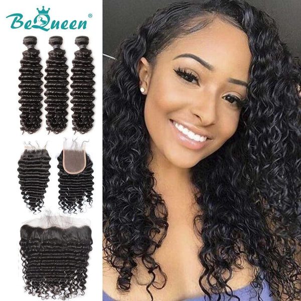 BeQueen Deep Wave Weaving Bundles with Frontal/Closure 100% Peruvian Virgin Hair Types 8A 
