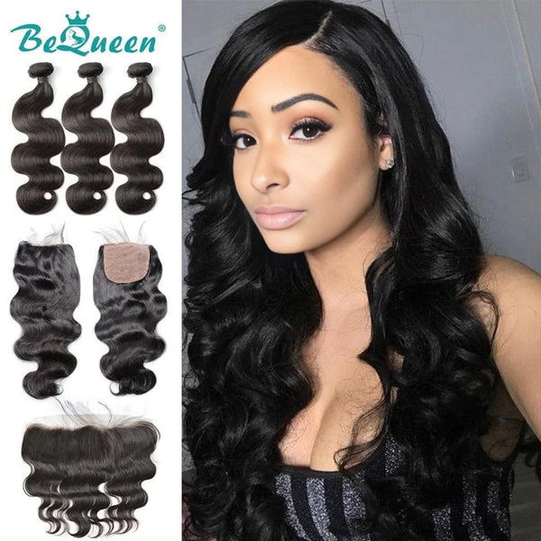 BeQueen Body Wave Weave mit Frontal oder Verschluss, peruanisches Haar, 100 % reines Haar, Typ 8A 