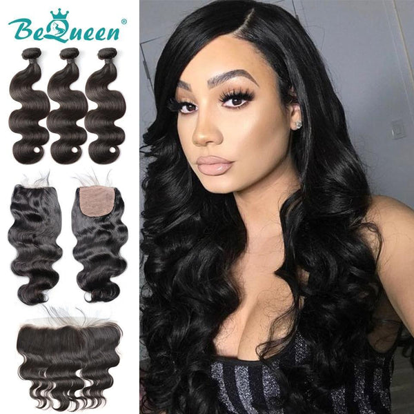 BeQueen Tissage Body Wave with Frontal or Closure Peruvian Hair 100% Virgin Hair Types 8A 
