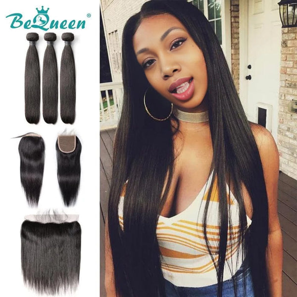 BeQueen Glattes Haargewebe mit Frontal- oder Verschluss-Peruanerhaar, 100 % reines Haar, Typ 8A 