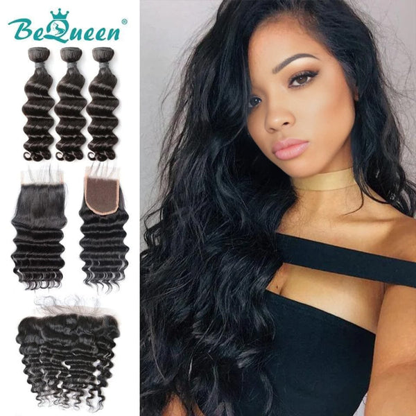 BeQueen Natural Wave Weave mit Frontal- oder Verschluss-Peruanerhaar, 100 % reines Haar, Typ 8A 