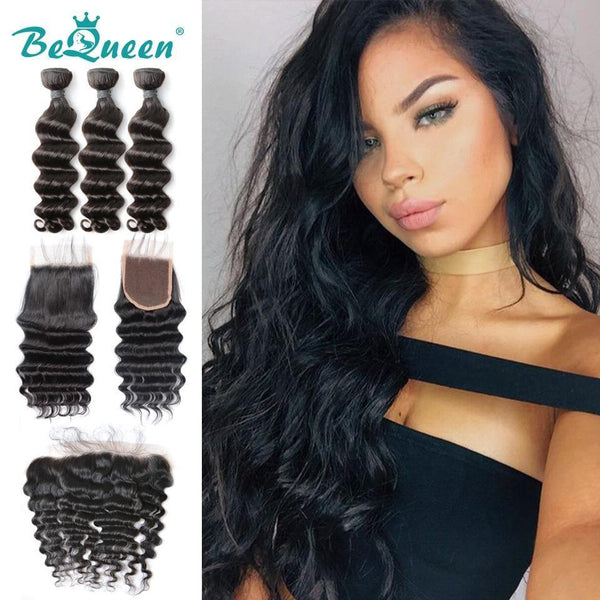 BeQueen Natural Wave Weave with Frontal or Closure Peruvian Hair 100% Virgin Hair Types 8A 