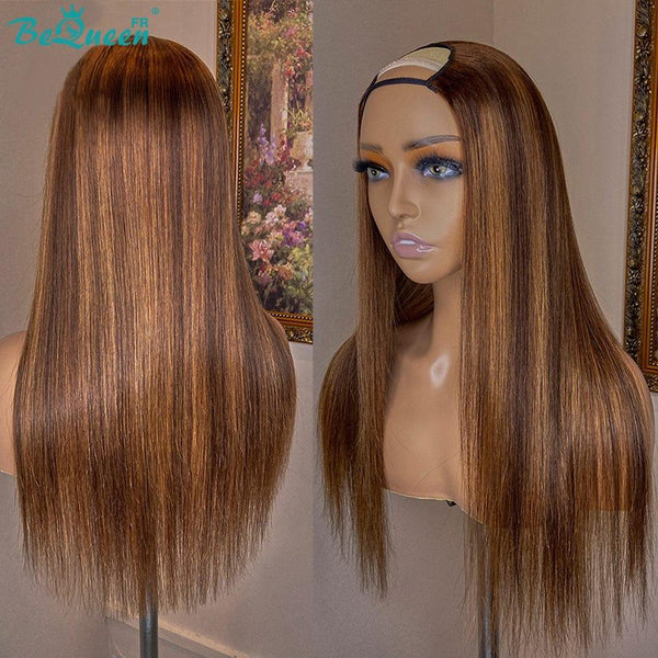 Bequeen Perruque à Dentelle U Part Lisse Marron mix Miel