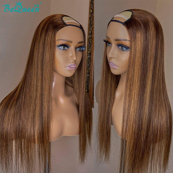 Bequeen Perruque à Dentelle U Part Lisse Marron mix Miel