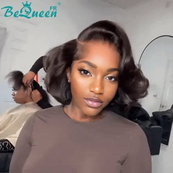 BeQueen Perruque “Berita” Bob en couche à Dentelle frontale 13x4 Noir 300% densite