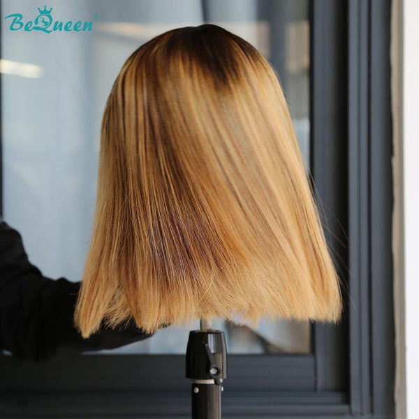 BeQueen Bob-Perücke mit Spitzenfront, T-Teil, 13 x 1 x 6, glattes, honigfarbenes Haar, 4#mix27# 