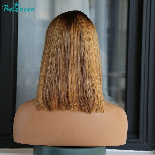 BeQueen Bob-Perücke mit Spitzenfront, T-Teil, 13 x 1 x 6, glattes, honigfarbenes Haar, 4#mix27# 