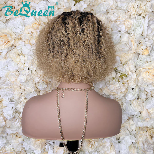 BeQueen Perruque Bob T Part Afro Curly Racine Noir et Miel