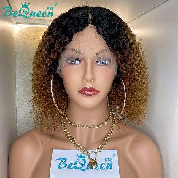 BeQueen Perruque Bob T Part Afro Curly Racine Noir et Miel