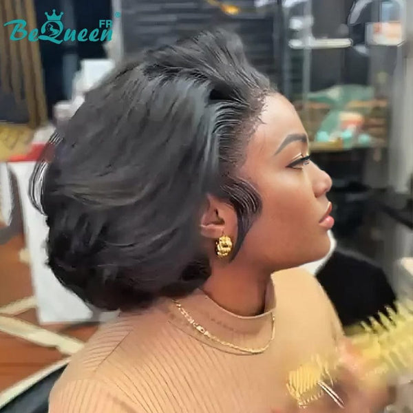 BeQueen “Cabin” Bob Layered Lace Front Wig 13x4 Black 300% Density