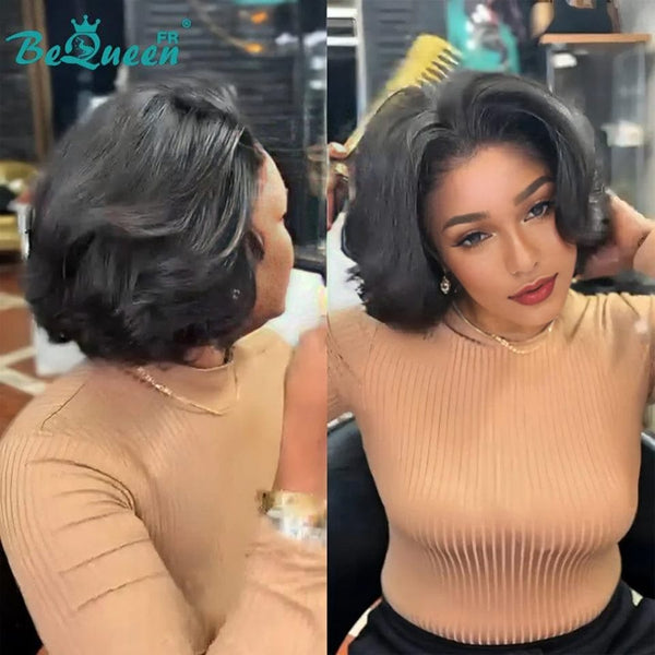 BeQueen “Cabin” Bob Layered Lace Front Wig 13x4 Black 300% Density