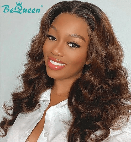 BeQueen Lange T-Teil-Körperwellenperücke in Schwarz und Braun 