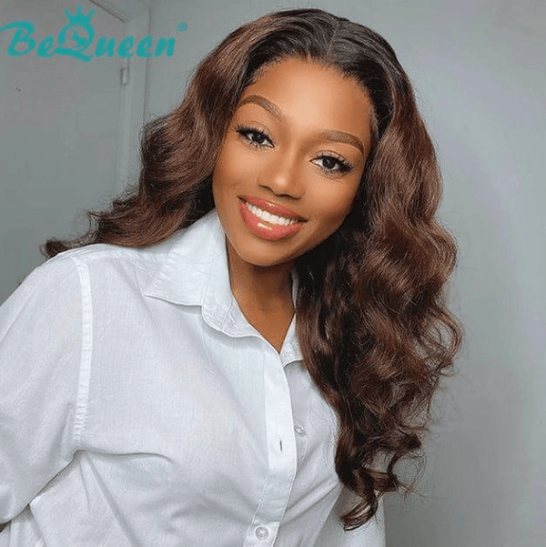 BeQueen Lange T-Teil-Körperwellenperücke in Schwarz und Braun 