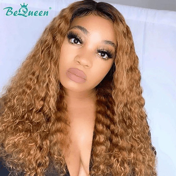 BeQueen Lange T-Teil Deep Wave Perücke Bronzebraun 