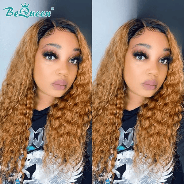 BeQueen Lange T-Teil Deep Wave Perücke Bronzebraun 