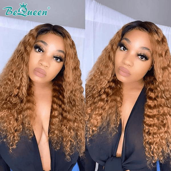 BeQueen Lange T-Teil Deep Wave Perücke Bronzebraun 