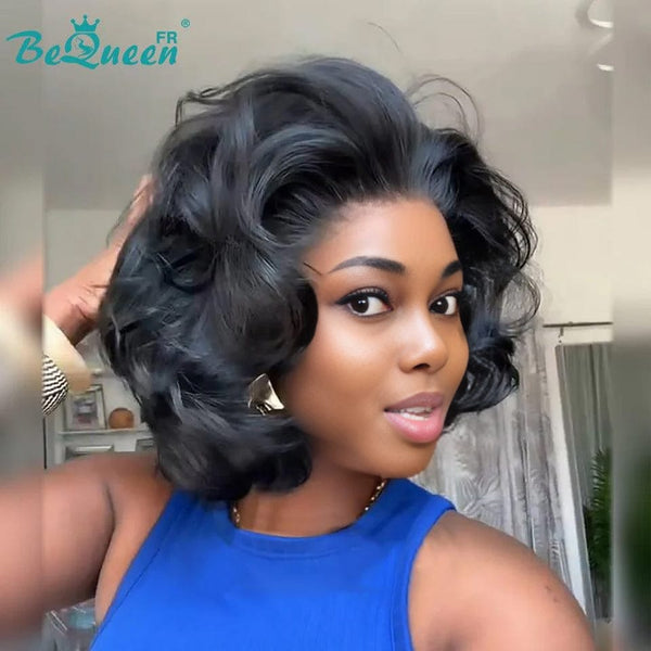 BeQueen “Sumery” Layered Bob Lace Front Wig 13x4 Black 300% Density