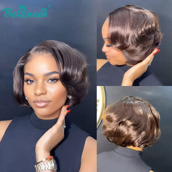 BeQueen “Yilly” Layered Bob Wig Dark Brown Color 13x4 Lace Front Black 300% Density