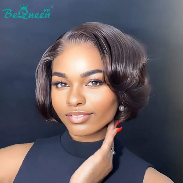 BeQueen “Yilly” Layered Bob Wig Dark Brown Color 13x4 Lace Front Black 300% Density