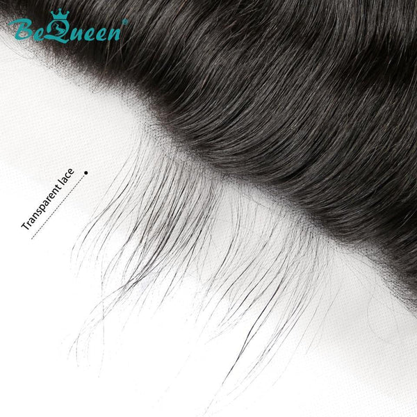 BeQueen Frontal de encaje transparente 13x4 13x6 Cabello rizado previamente despeinado 