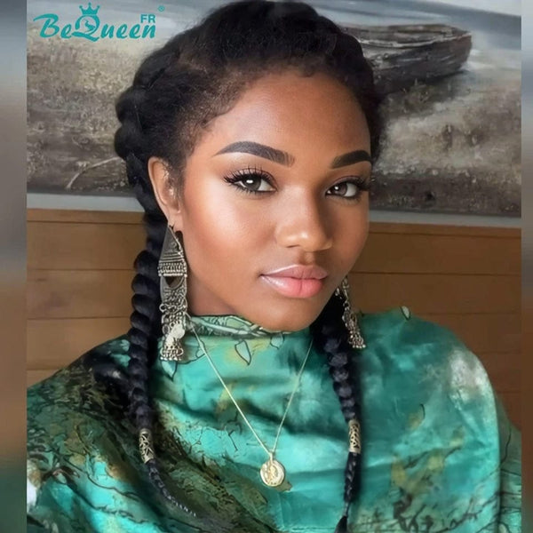 BeQueen BeQueen “Iwa” 16 inch Long Wig in Braids Curly Edges Kinky Straight with 13x6 Lace Frontal Ready to Wear Glueless