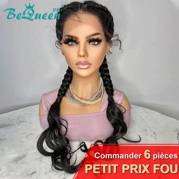 BeQueen Perruque Double Nattes bipolaire Cuir chevelu naturel Petit Prix FOU