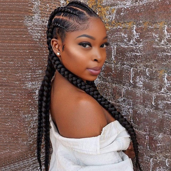 BeQueen 4 Braids Wig 100% Synthetic Fiber Long Hair 30inch Natural Scalp