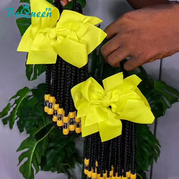 Bequeen Perruque Tresse Queue de Cheval pour Enfants avec Nattes 100% Fibre synthétique Jaune Lot de 2