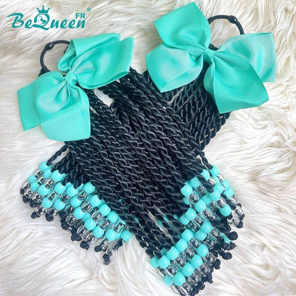 Bequeen Perruque Tresse Queue de Cheval pour Enfants avec Nattes 100% Fibre synthétique Vert Lot de 2
