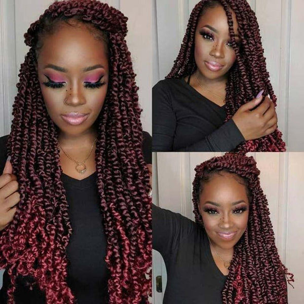 Bequeen 3/6 Packs Burgundy Red Color Passion Twists 100% Synthetic Fiber Crochet Pattern 