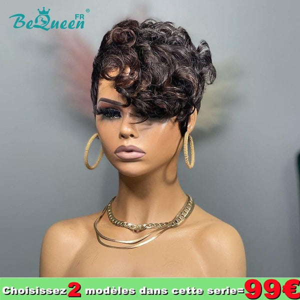 BeQueen 99 € = 2 „Brigitte“-Perücken Glatte, maschinell gefertigte Pixie-Perücke 