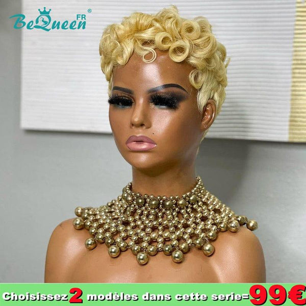 BeQueen 99 € = 2 „Eileen“-Perücken Blonde, glatte, maschinell gefertigte Pixie-Perücke 