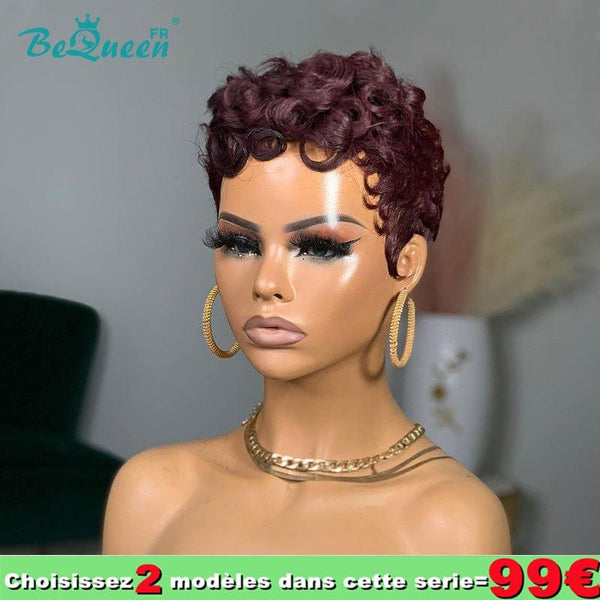 BeQueen 99 € = 2 Perücken „Eileen“ Burgunderrote, maschinenglatte Pixie-Perücke 